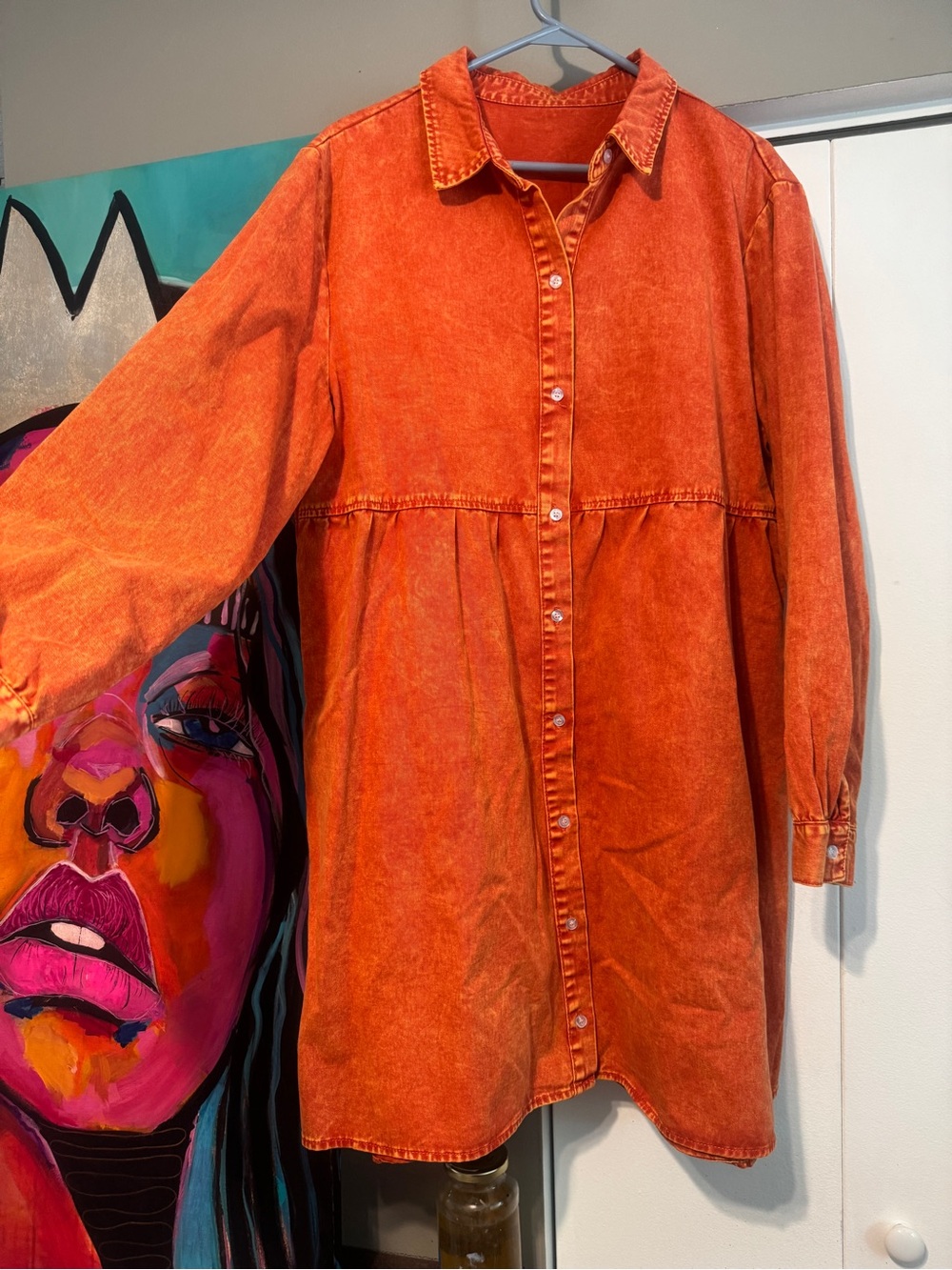 Vibrant Washed Burnt Orange Button-Up Shirt Dress 2X - Picture 3 of 6